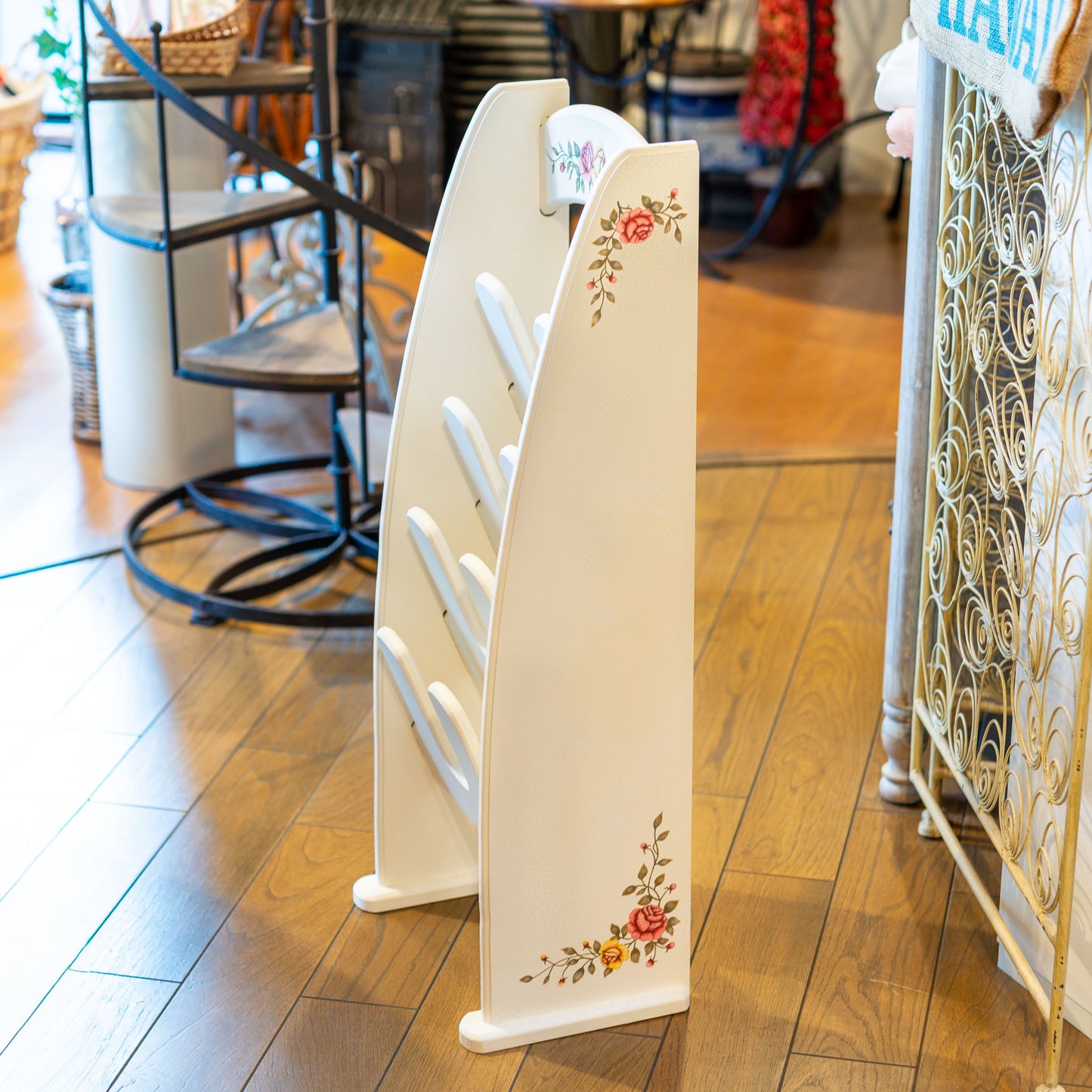 木製 クラック塗装仕上げ スリッパラック クラシックローズ 右横