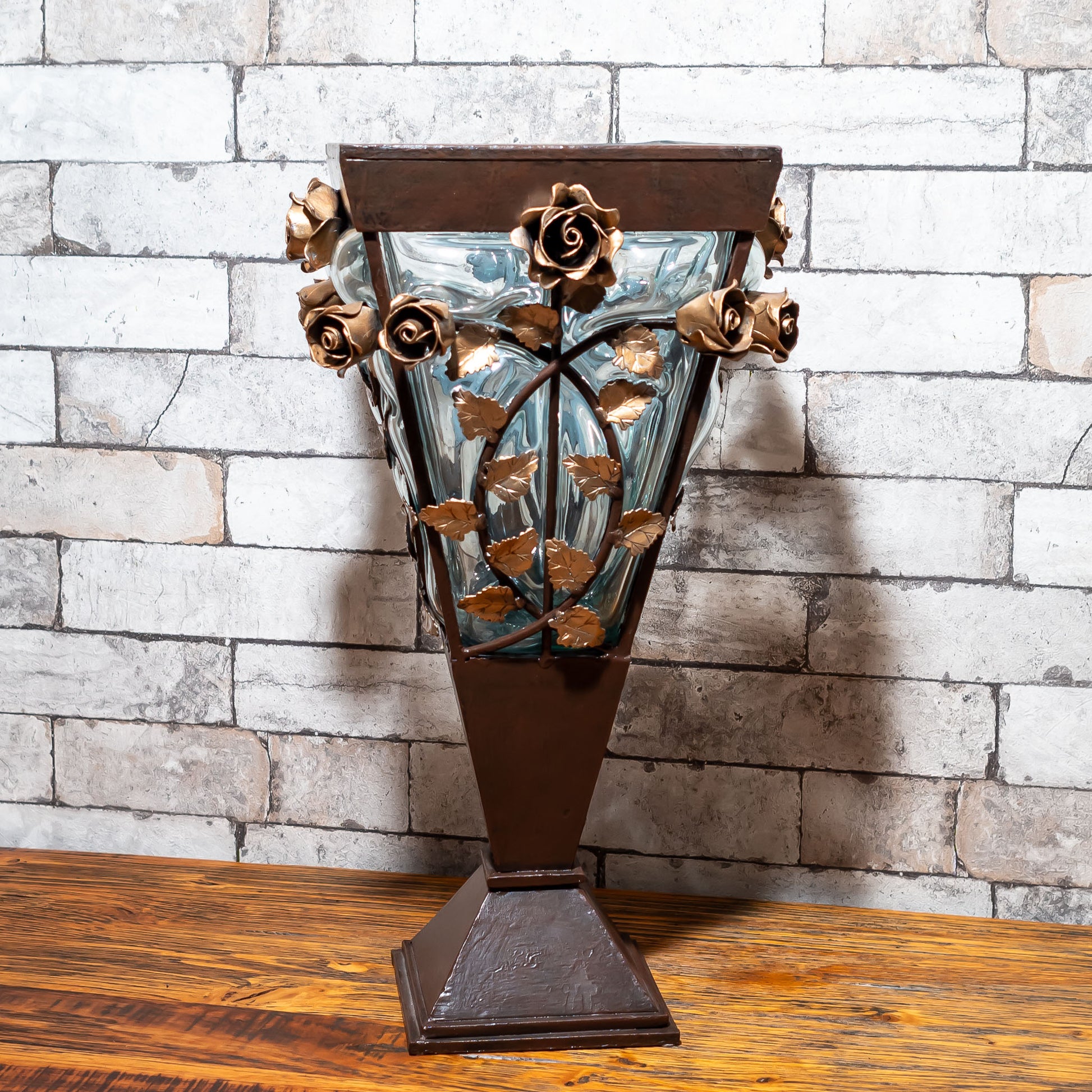アイアン製 ガラス花瓶・フラワーベース ゴールドローズ 687031 正面