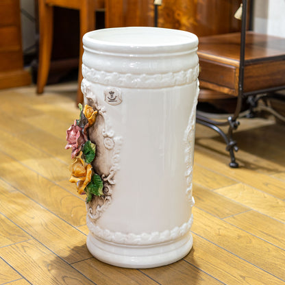 【アウトレット】イタリア製 カポディモンテ 陶器 ローズ陶花付き傘立て アンブレラスタンド 右横