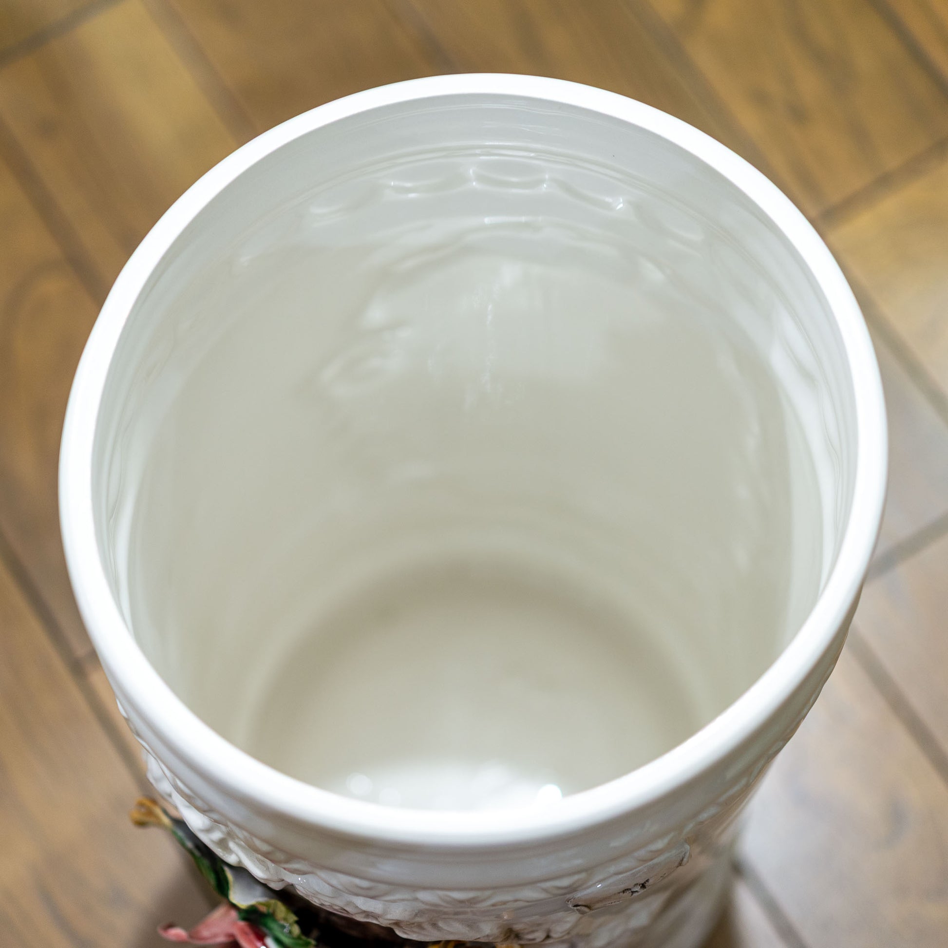 【アウトレット】イタリア製 カポディモンテ 陶器 ローズ陶花付き傘立て アンブレラスタンド 内側