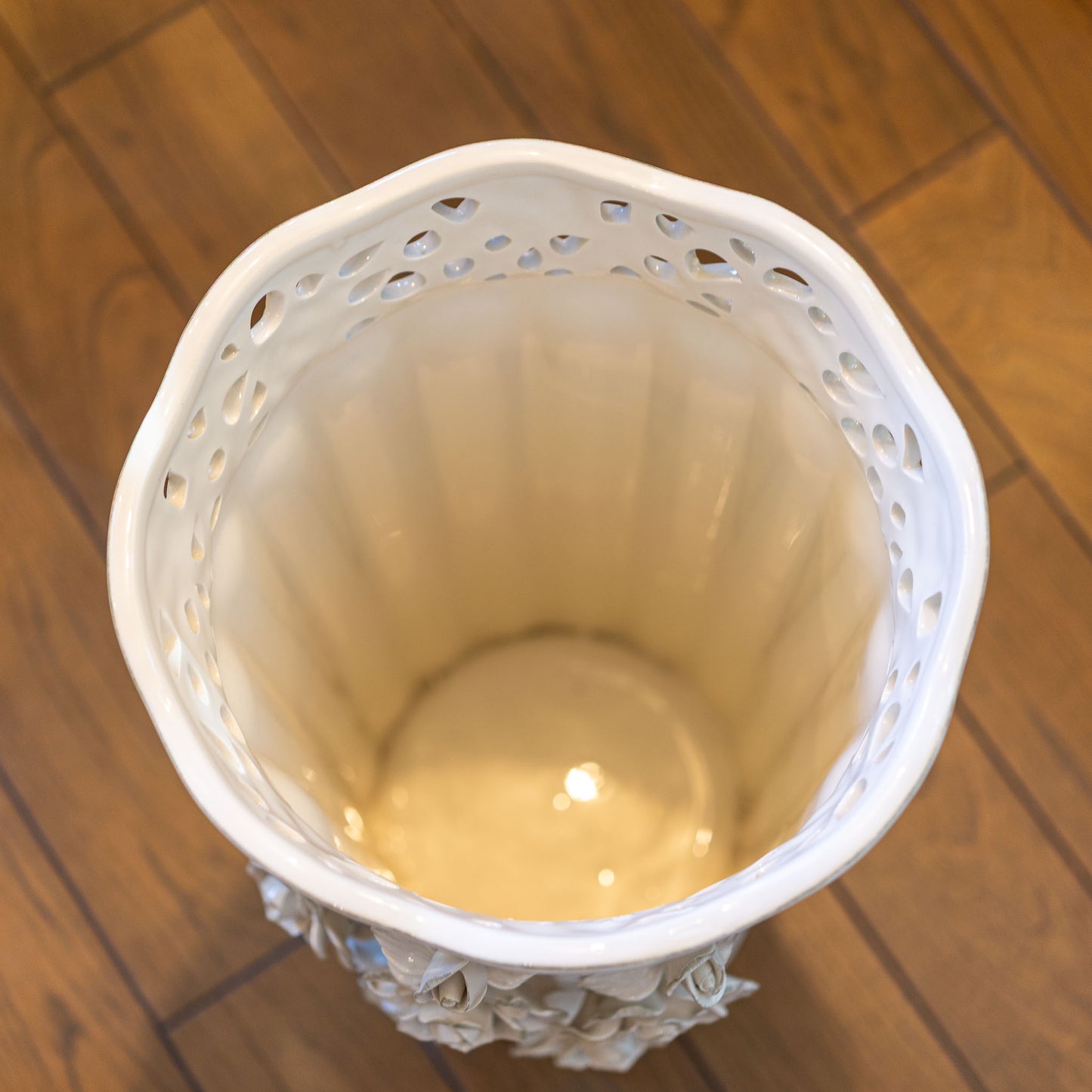 【アウトレット】陶器製 ローズ陶花付き傘立て アンブレラスタンド 内側