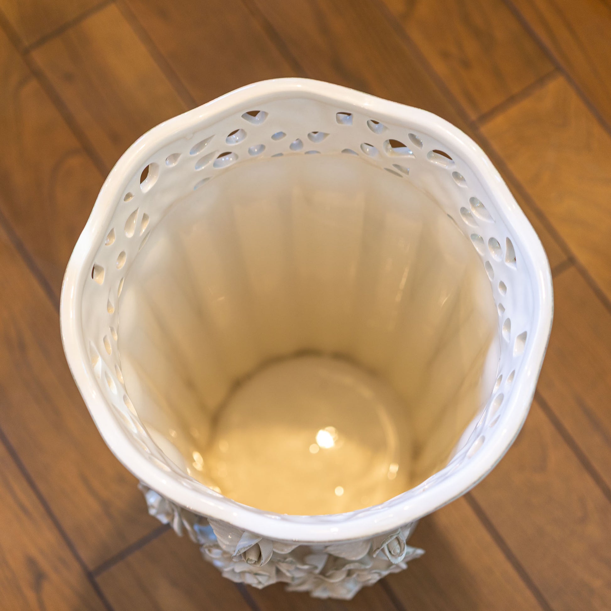 【アウトレット】陶器製 ローズ陶花付き傘立て アンブレラスタンド 内側