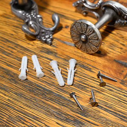 アルミニウム製 壁掛け クラシカル デコールウォールフック 2個セット アンカーと木ネジ