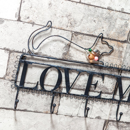 アイアン製 壁掛け ウォール5フック ネコ シルエット LOVE MEメッセージ アップ2