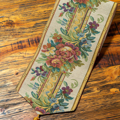 【アウトレット】イタリア製 ゴブラン織り タッセル付きテーブルランナー 幅18.5×長さ142cm アップ