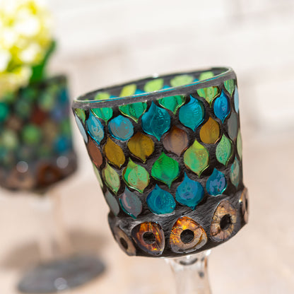 ガーデニング雑貨 ガラス製 フラワーベース Mosaic レッグベースS(Blue eye) CGI-182 | 彩か SAIKAのアップ