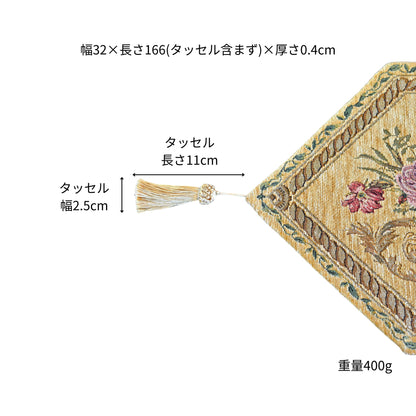 ベルギー製 ゴブラン織り テーブルランナー タッセル ベージュ クラシカル 166cm サイズ詳細