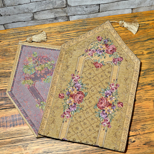 ベルギー製 ゴブラン織り タッセル付きテーブルセンターマット TRIANA ベージュ 幅32.5×長さ168cm 裏面