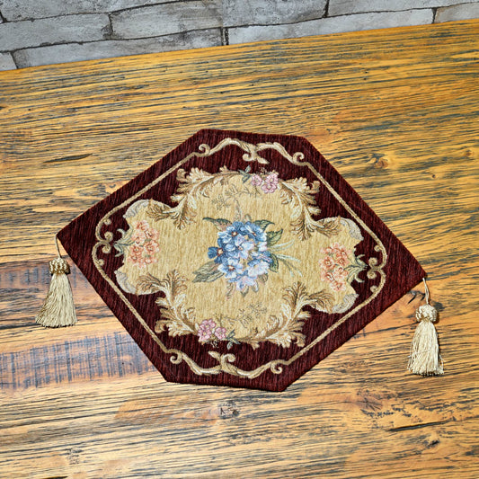 ベルギー製 ゴブラン織り タッセル付きテーブルセンターマット RACHEL レッド 幅32.5×長さ42cm 表面