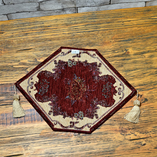 ベルギー製 ゴブラン織り タッセル付きテーブルセンターマット RACHEL レッド 幅32.5×長さ42cm 裏面