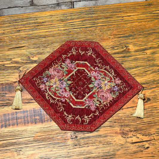 ベルギー製 ゴブラン織り タッセル付きテーブルセンターマット TRIANA レッド 幅32.5×長さ42cm 表面