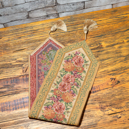 ベルギー製 ゴブラン織り タッセル付きテーブルランナー ベージュ 幅21cm 裏面