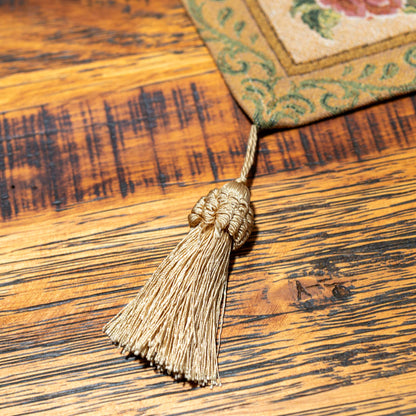 ベルギー製 ゴブラン織り タッセル付きテーブルランナー ベージュ 幅21cm タッセルアップ