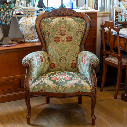 【アウトレット】イタリア製 金華山 木製 ハイバック アームチェアー グリーン 正面