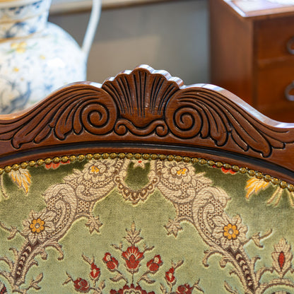 【アウトレット】イタリア製 金華山 木製 ハイバック アームチェアー グリーン 背もたれ飾り