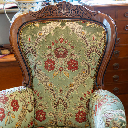 【アウトレット】イタリア製 金華山 木製 ハイバック アームチェアー グリーン 背もたれアップ