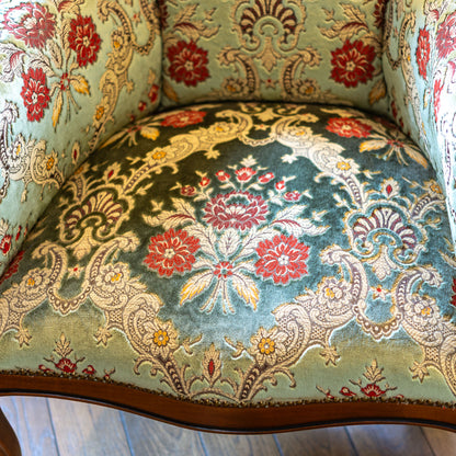 【アウトレット】イタリア製 金華山 木製 ハイバック アームチェアー グリーン 座面アップ