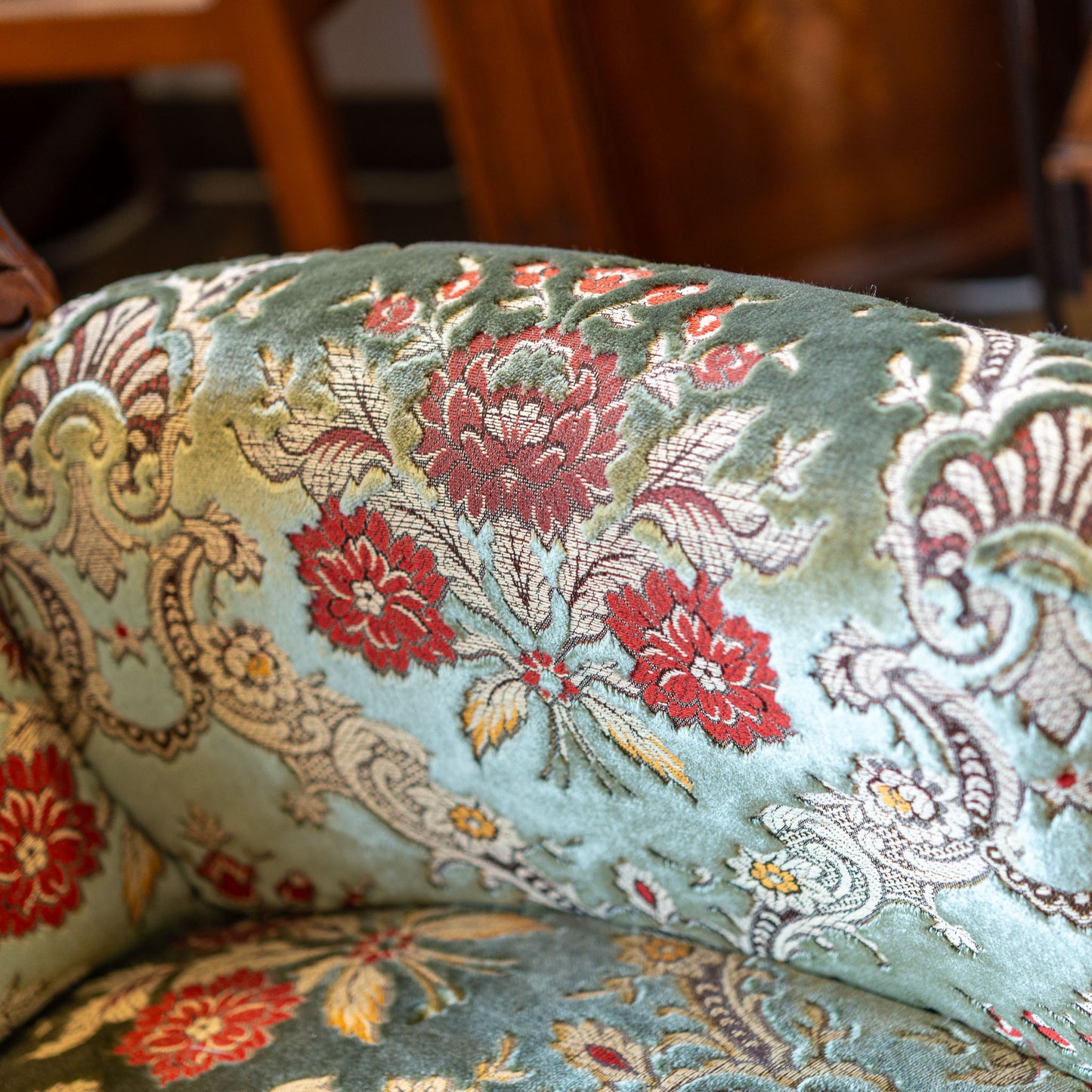 【アウトレット】イタリア製 金華山 木製 ハイバック アームチェアー グリーン 右袖アップ