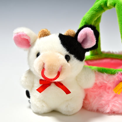 キュート販売 CUTE ぬいぐるみ ファームコレクション お出かけシリーズ ウシ B0007 バッグの色ピンク ウシさん正面